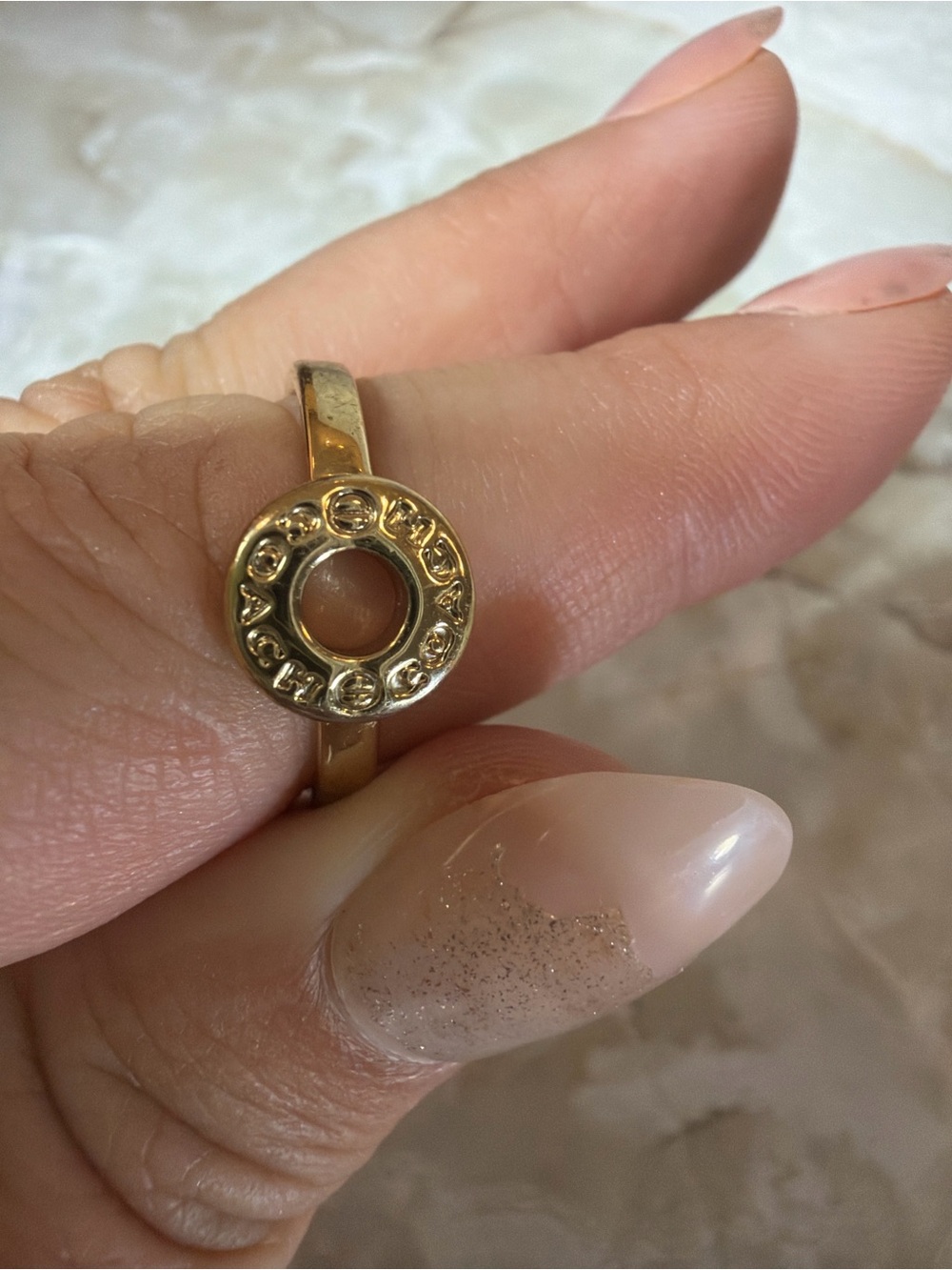 Coach Gold Tone Logo Ring Size 8 Signature Disc Ring Designer Jewelry - Picture 2 of 3